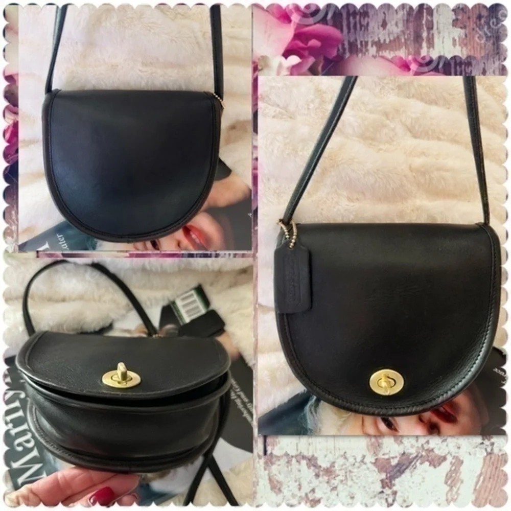 VINTAGE COACH BLACK NYC LEATHER CROSSBODY MINI BAG 9825